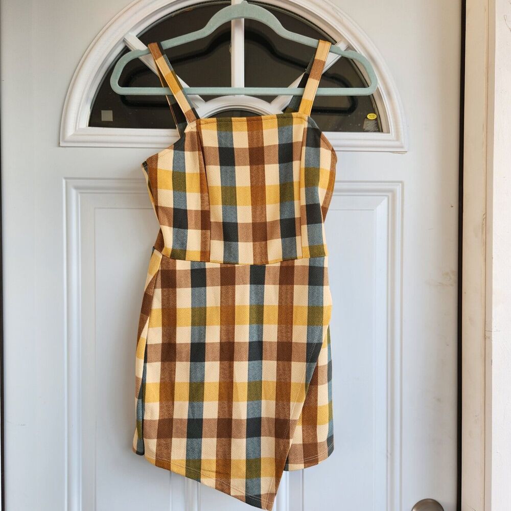 Almost Famous Romper Womens Small Plaid Faux Wrap Academia Schoolgirl Preppy